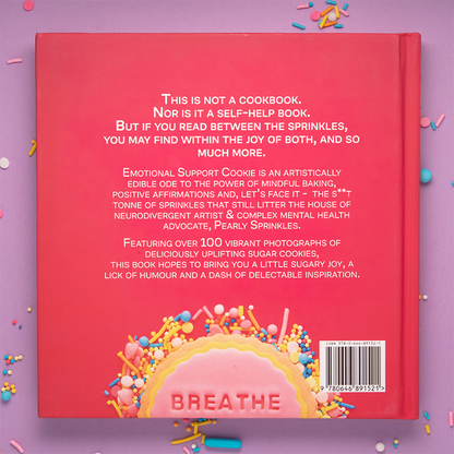 pink book back cover with barcode on purple background